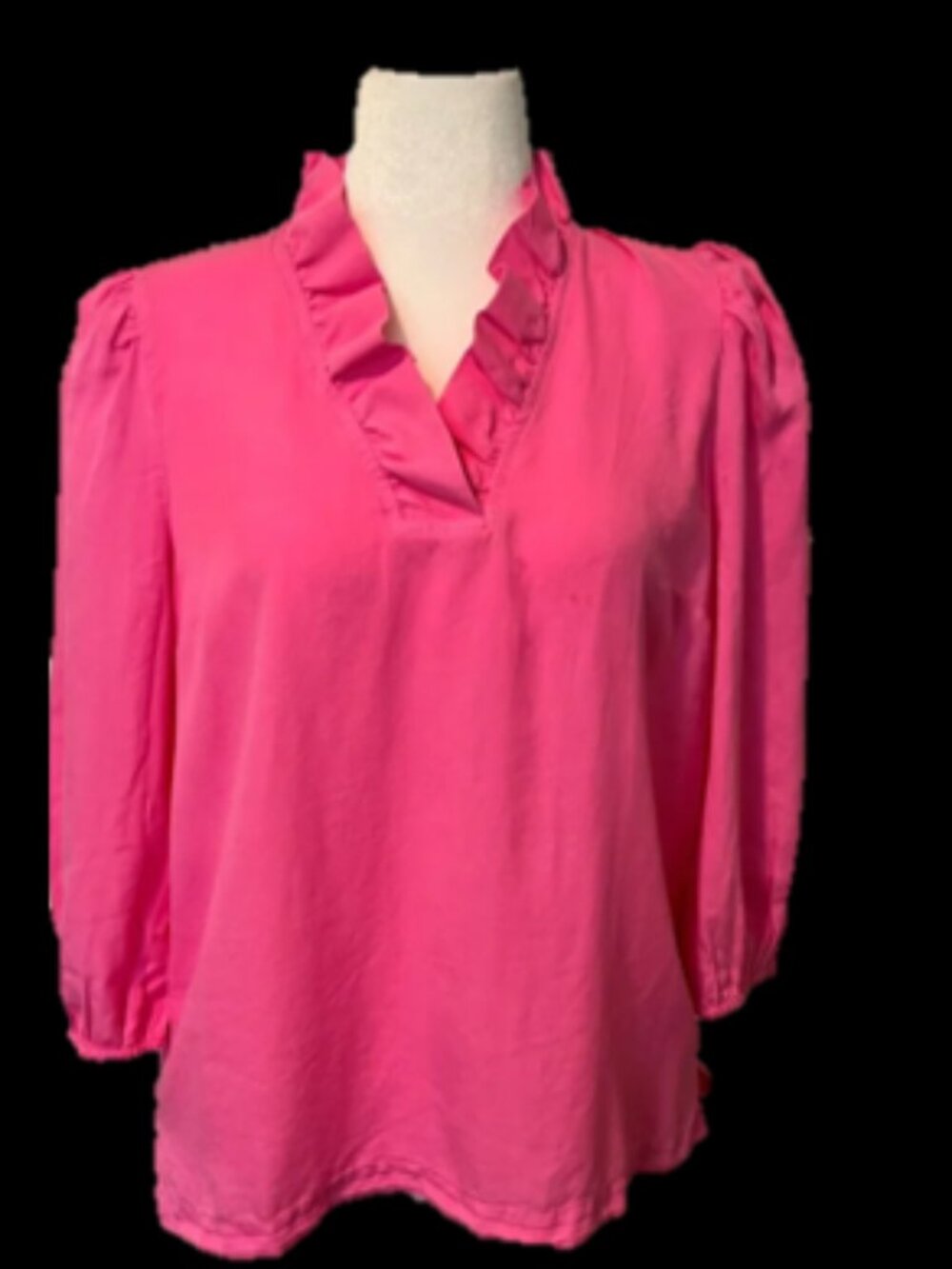 Crown & Ivy Pink Chroma Pop Ruffle Neck Blouse